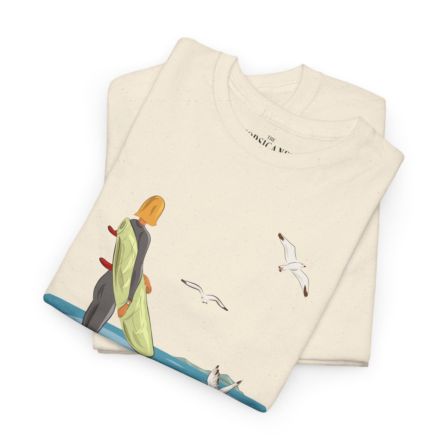 "La surfeuse et les mouettes" - T-shirt unisexe 100% coton éco - responsable - The Corsicaner