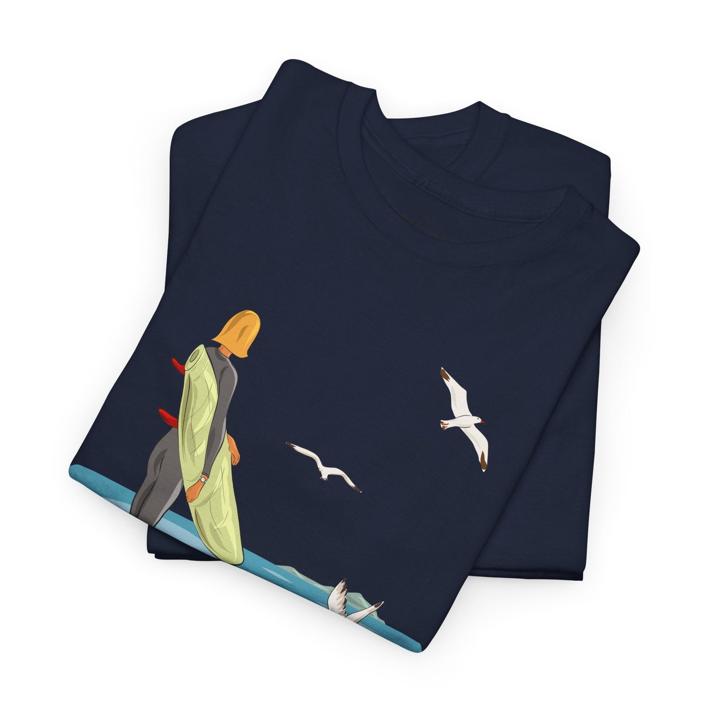 "La surfeuse et les mouettes" - T-shirt unisexe 100% coton éco - responsable - The Corsicaner