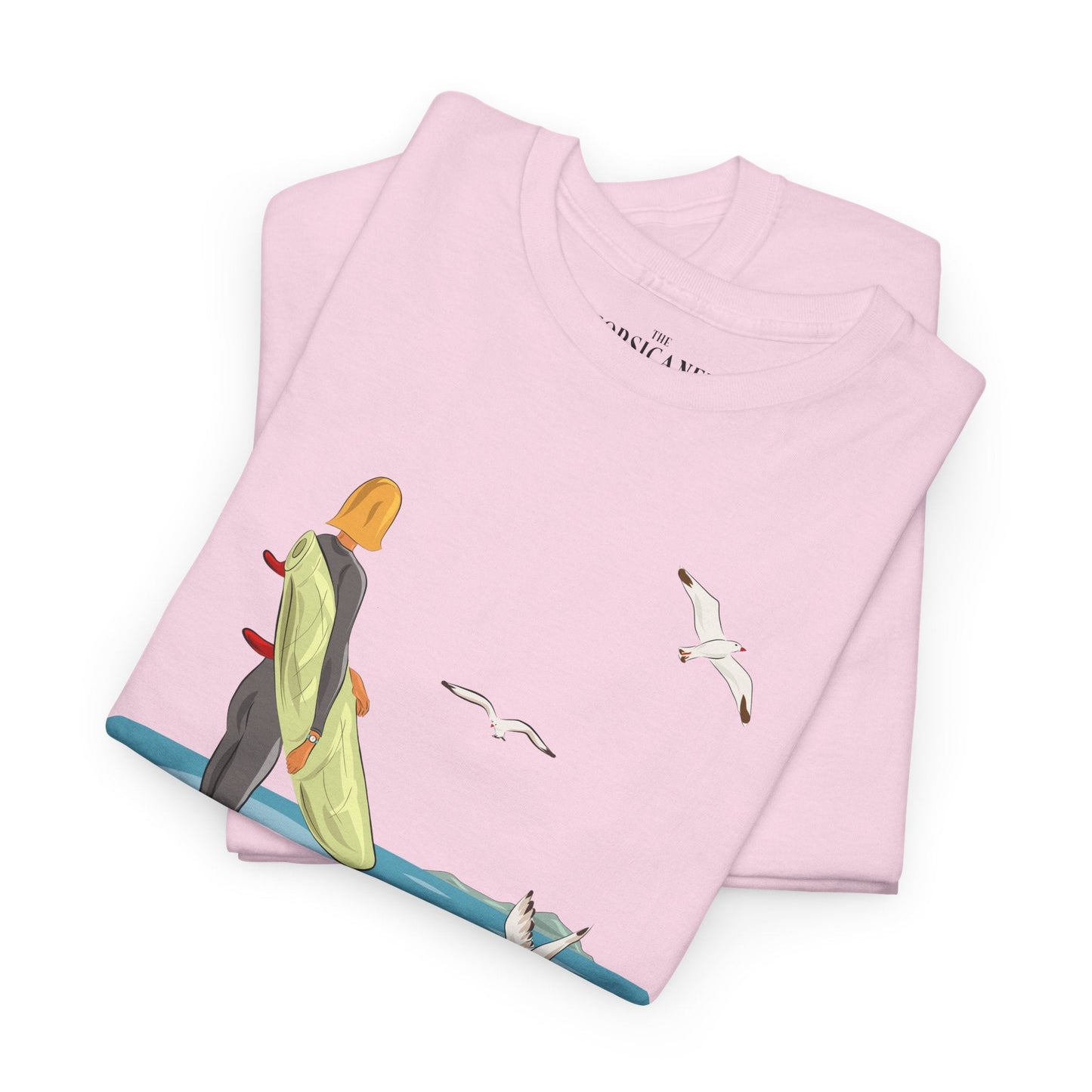 "La surfeuse et les mouettes" - T-shirt unisexe 100% coton éco - responsable - The Corsicaner