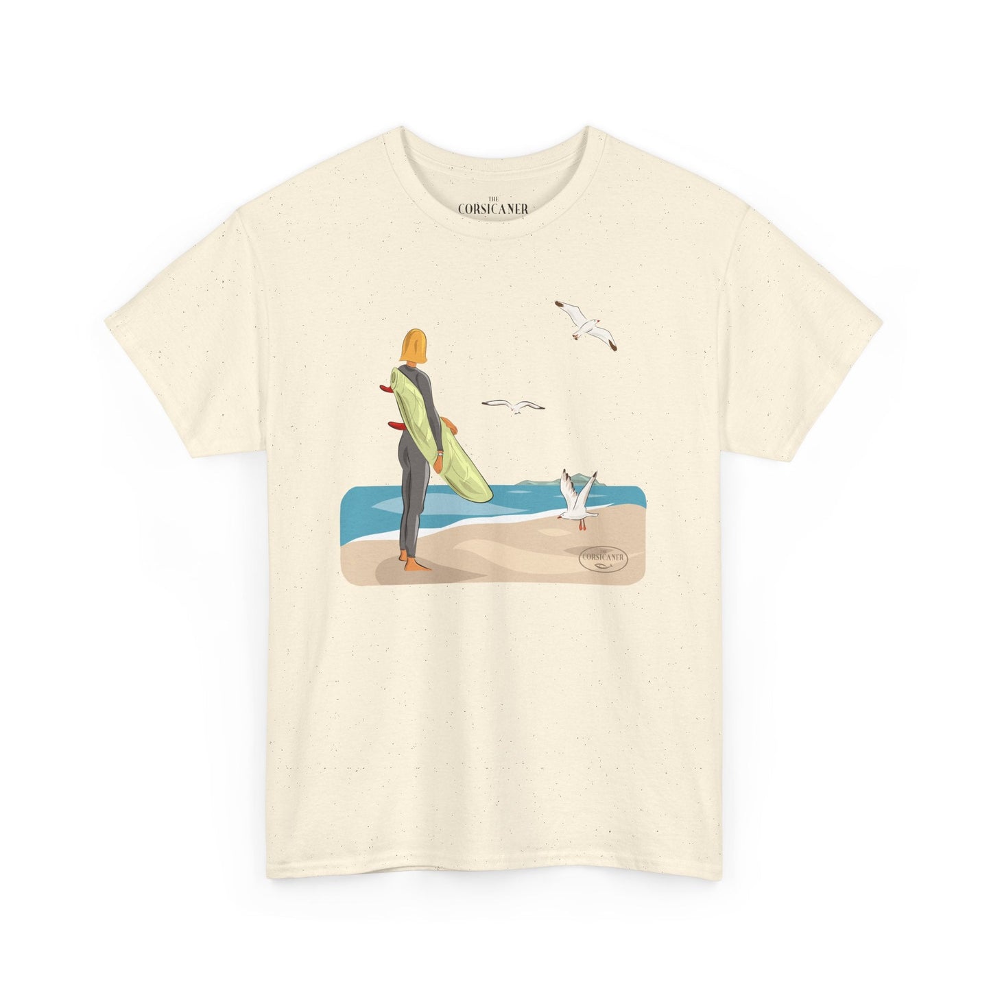 "La surfeuse et les mouettes" - T-shirt unisexe 100% coton éco - responsable - The Corsicaner