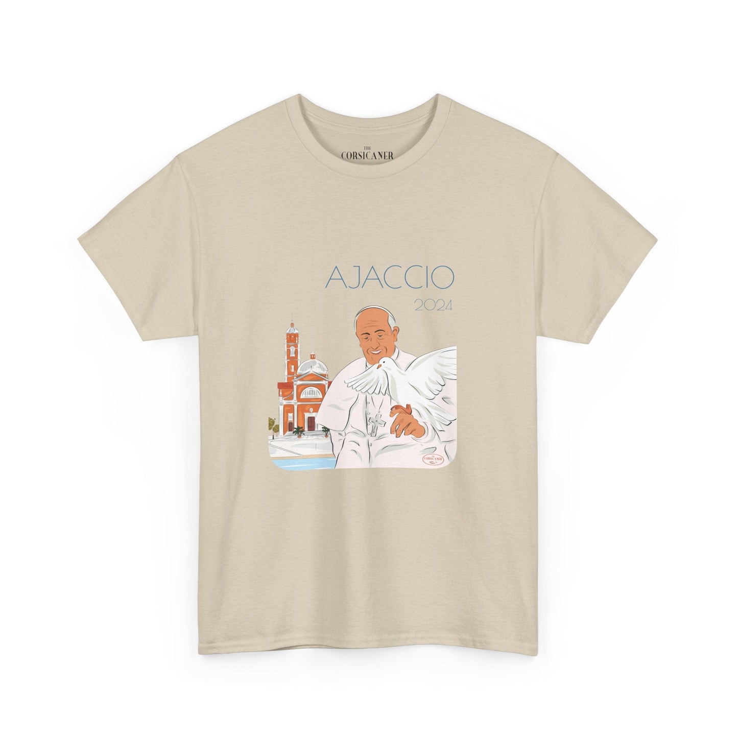 "Le Pape François à Ajaccio" fond clair - T-shirt unisexe 100% coton éco - responsable - The Corsicaner
