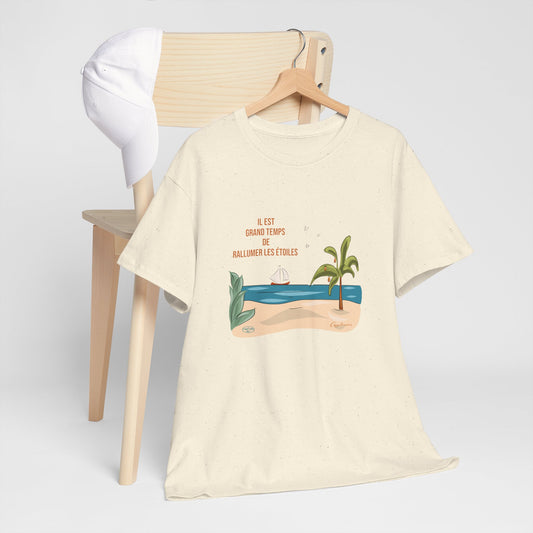 T-shirt unisexe en coton éthique illustré - "Il est grand temps rallumer les étoiles" fond clair