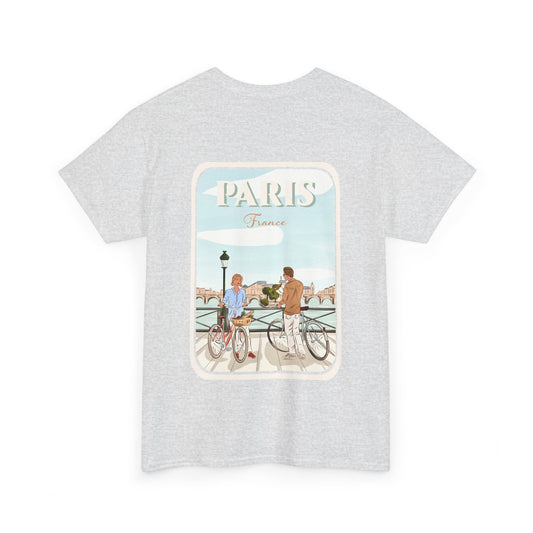 Paris beautiful graphic Tee by The Corsicaner design, eco friendly, summer vibes, Bicycle, life in Paris, slow life, lovers on the bridge