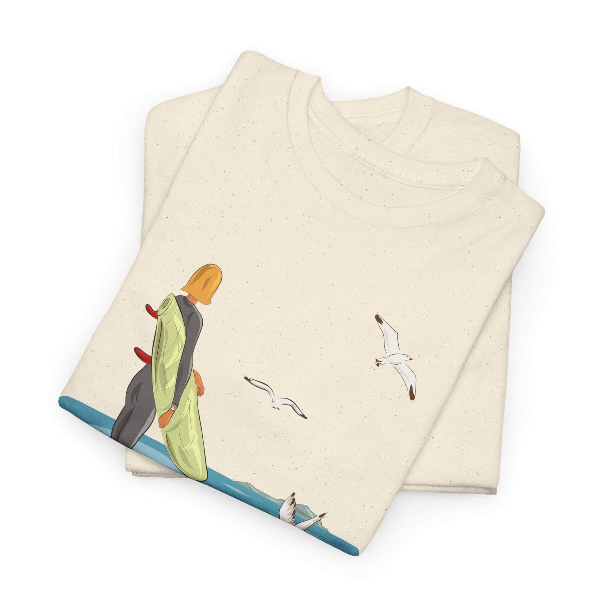 La surfeuse et les mouettes - T-shirt graphique unisexe en coton éco - responsable – - The Corsicaner