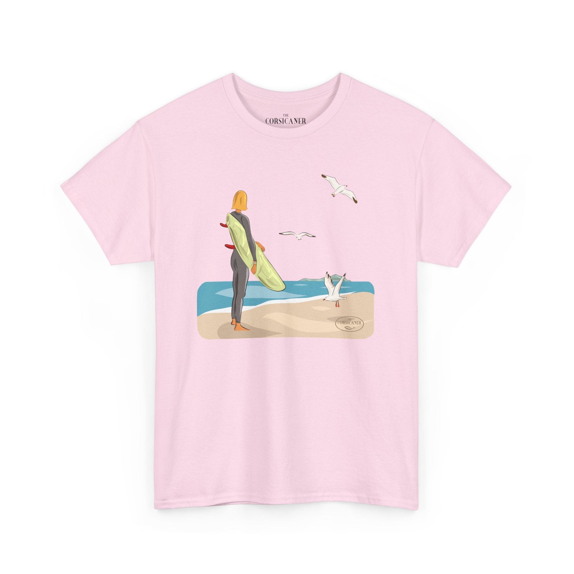 "La surfeuse et les mouettes" - T-shirt unisexe 100% coton éco - responsable - The Corsicaner