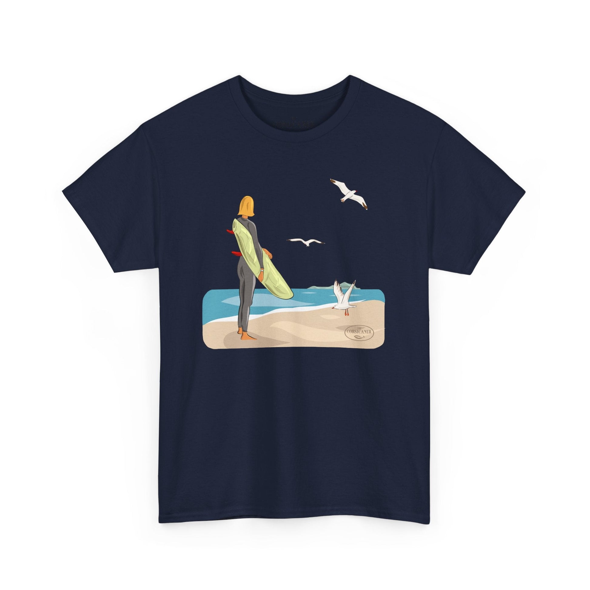 "La surfeuse et les mouettes" - T-shirt unisexe 100% coton éco - responsable - The Corsicaner