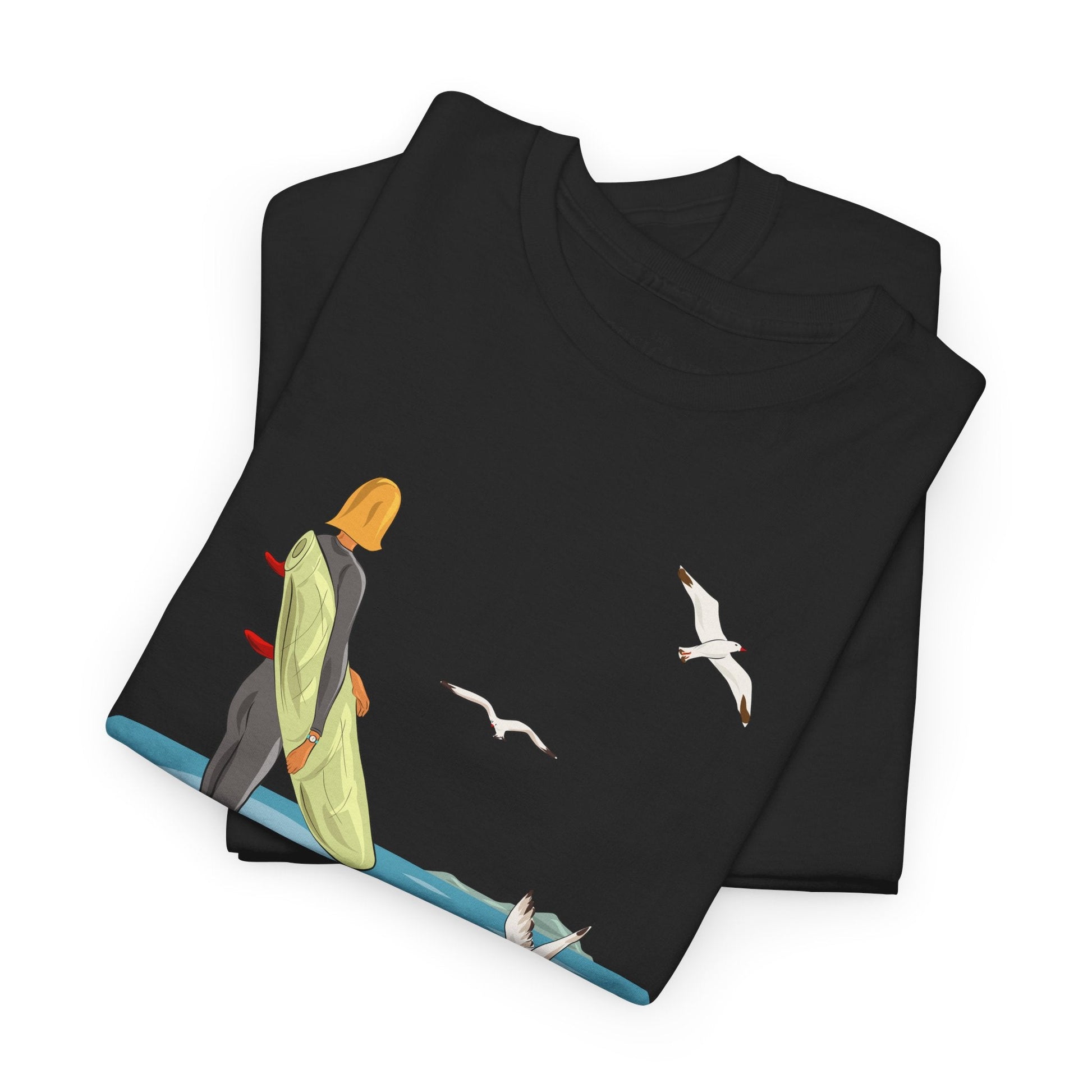 "La surfeuse et les mouettes" - T-shirt unisexe 100% coton éco - responsable - The Corsicaner