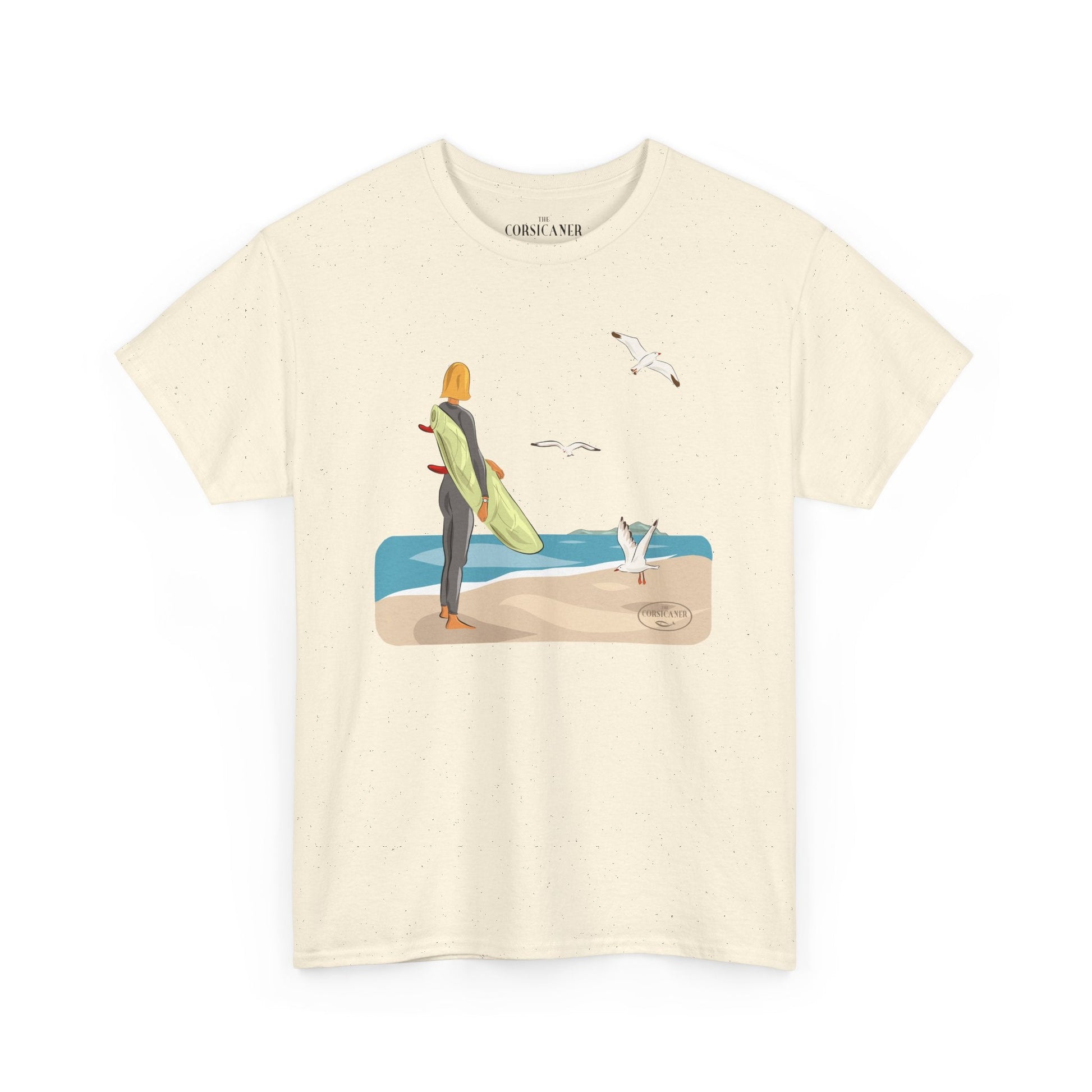 "La surfeuse et les mouettes" - T-shirt unisexe 100% coton éco - responsable - The Corsicaner