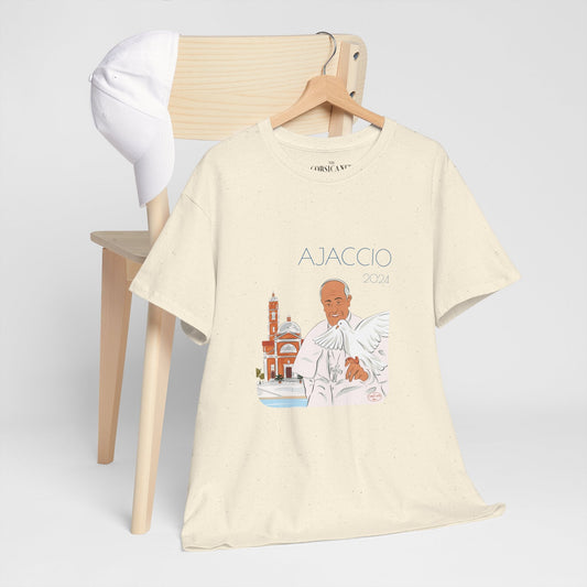 "Le Pape François à Ajaccio" fond clair - T-shirt unisexe 100% coton éco - responsable - The Corsicaner