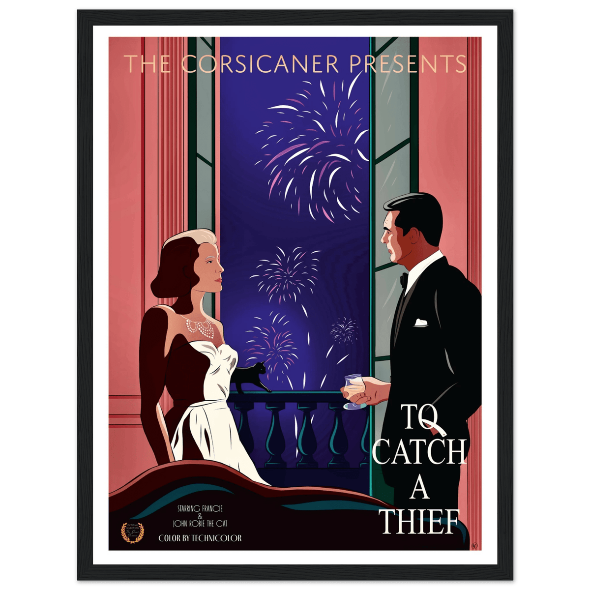Wooden Framed alternative Poster To catch a thief - small sizes - Free shipping - The Corsicaner