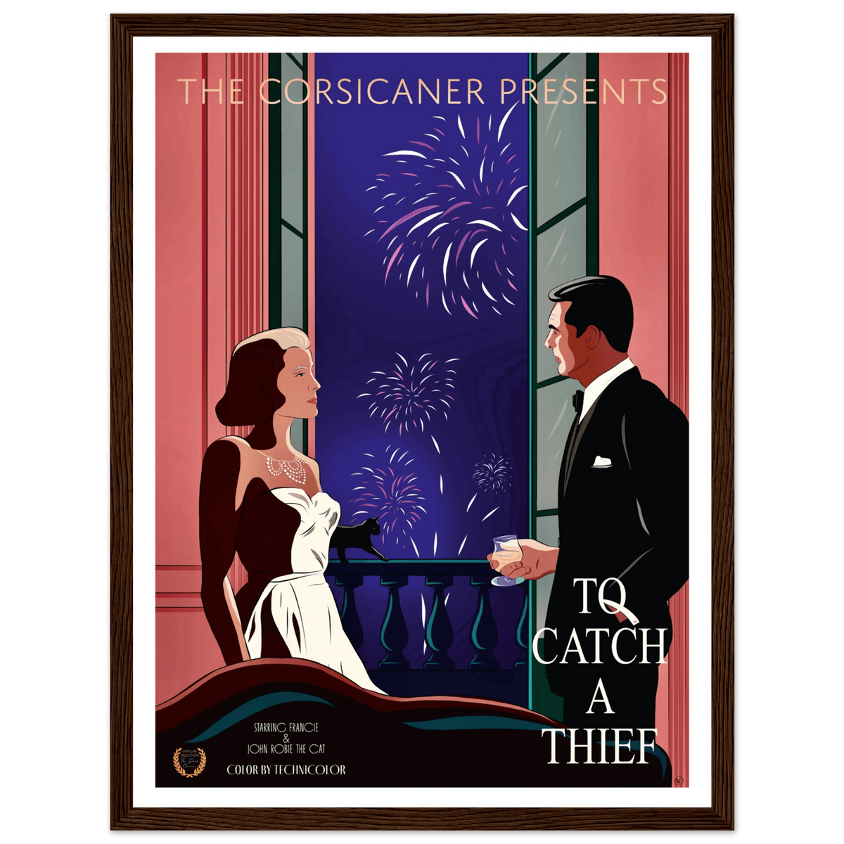 Wooden Framed alternative Poster To catch a thief - small sizes - Free shipping - The Corsicaner