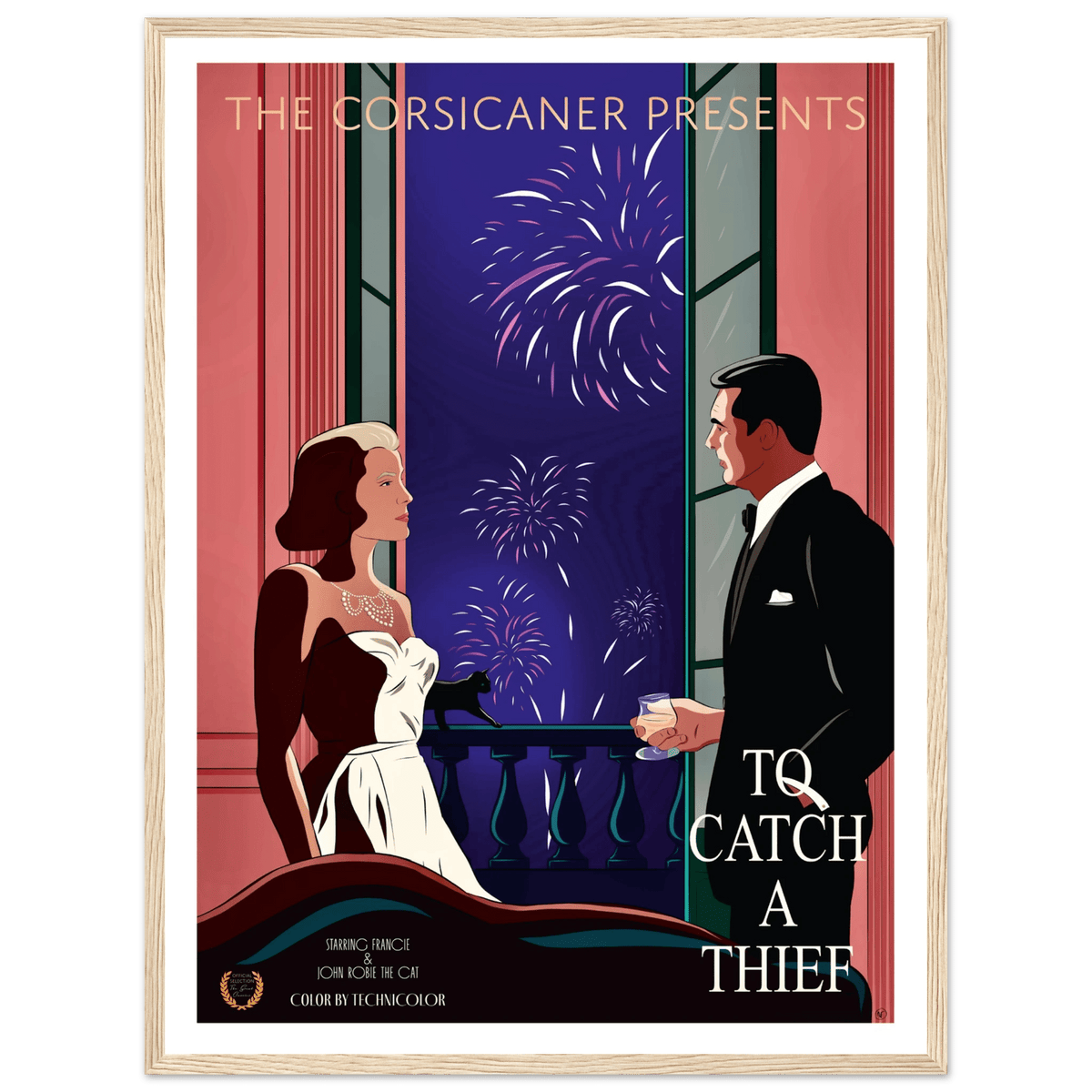 Wooden Framed alternative Poster To catch a thief - small sizes - Free shipping - The Corsicaner