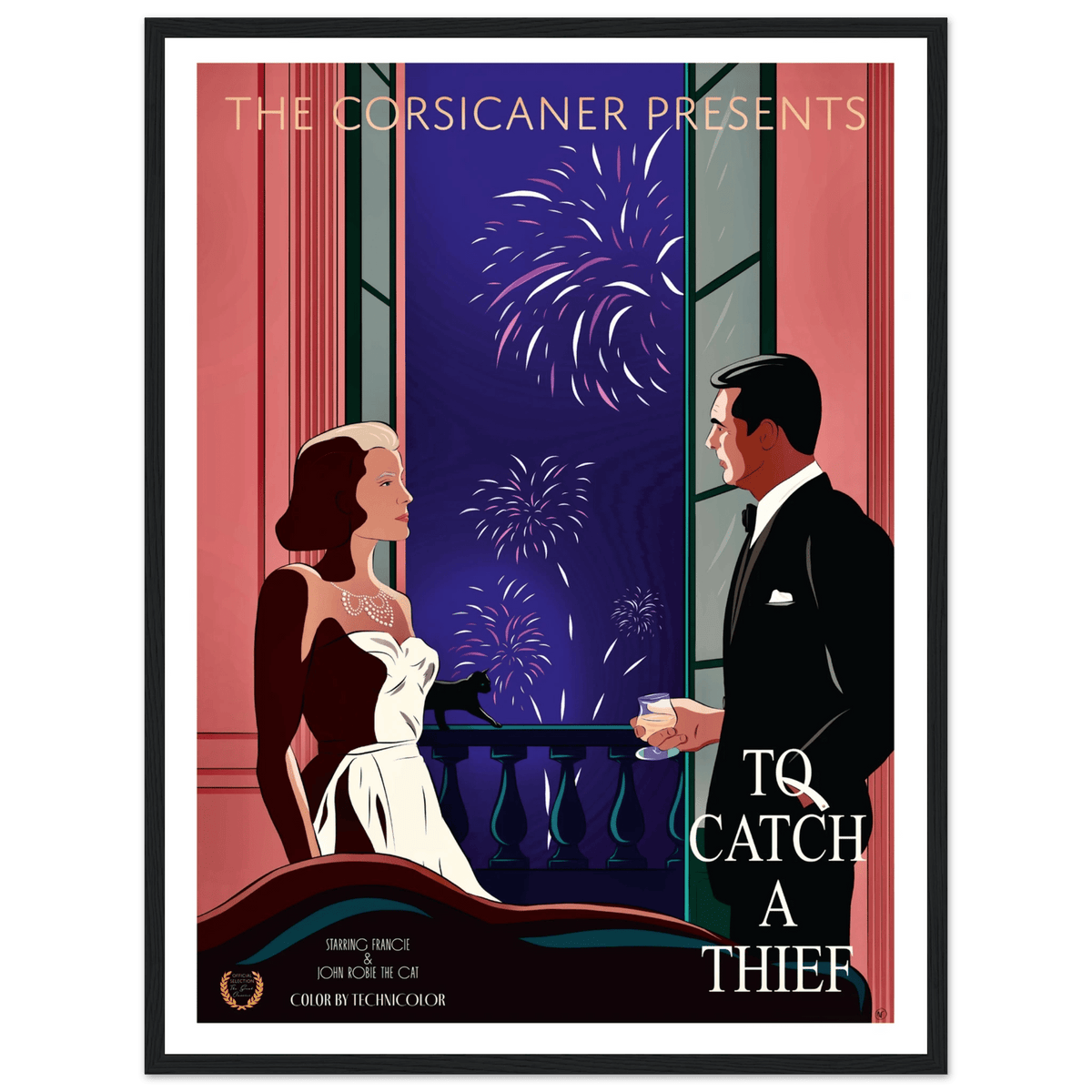 Wooden Framed alternative Poster To catch a thief - small sizes - Free shipping - The Corsicaner