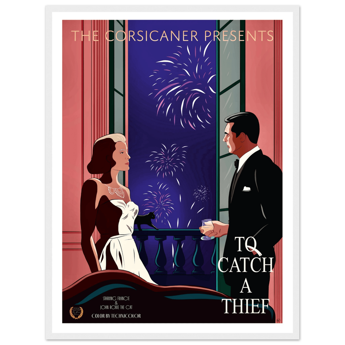 Wooden Framed alternative Poster To catch a thief - small sizes - Free shipping - The Corsicaner