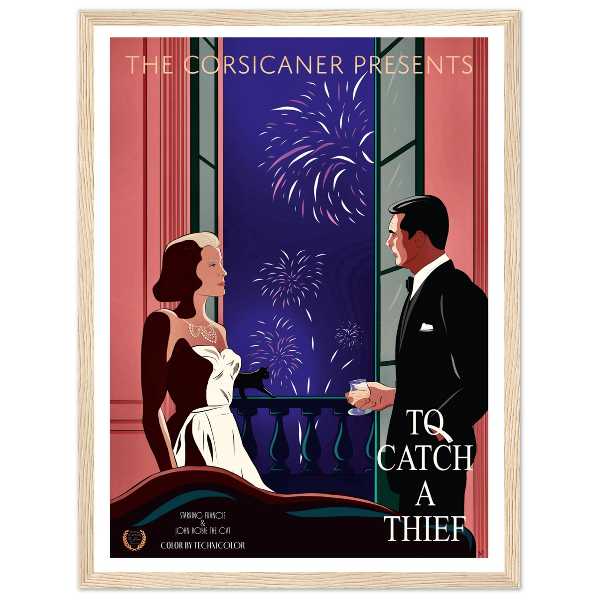 Wooden Framed alternative Poster To catch a thief - small sizes - Free shipping - The Corsicaner