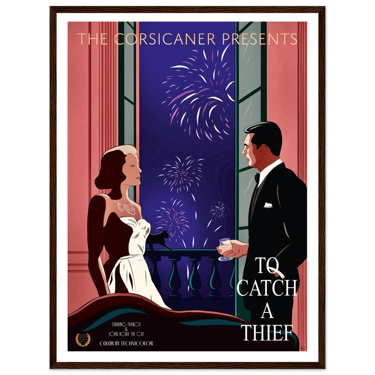 Wooden Framed alternative Poster To catch a thief - small sizes - Free shipping - The Corsicaner
