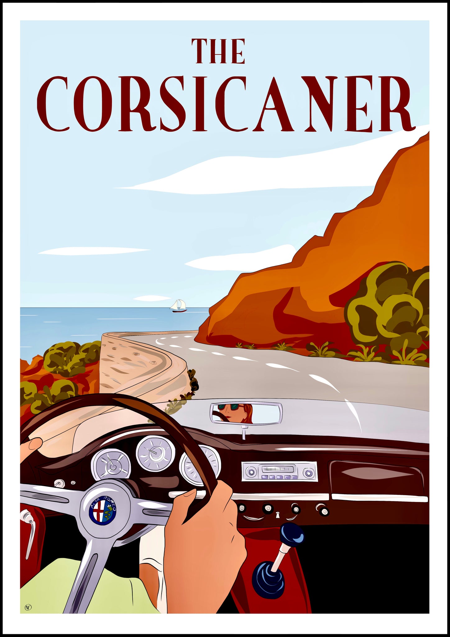 Affiche d’artiste THE CORSICANER - travel poster - wall art - art print - racing car - poster d’art