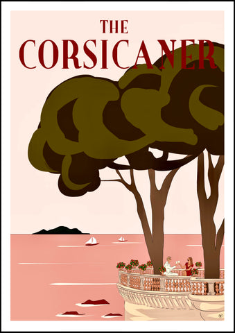 Affiche d’artiste THE CORSICANER - travel poster - wall art - art print - seascape - couple in love - poster d’art