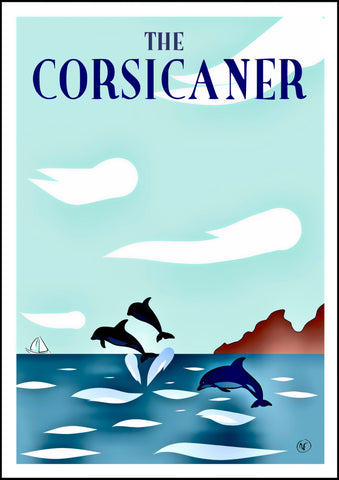 Affiche d’artiste THE CORSICANER - art print - wall art - seascape - dolphins - home decor - poster d’art