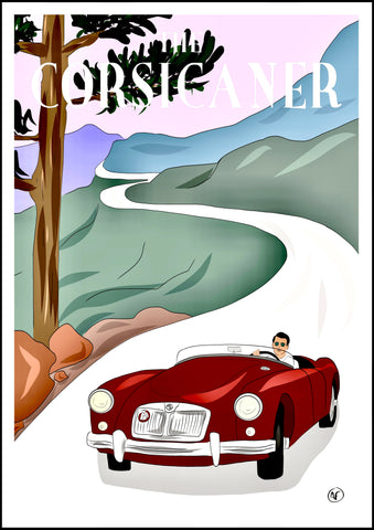 Affiche d’artiste THE CORSICANER - wall art - art print - racing car - vintage - poster d’art