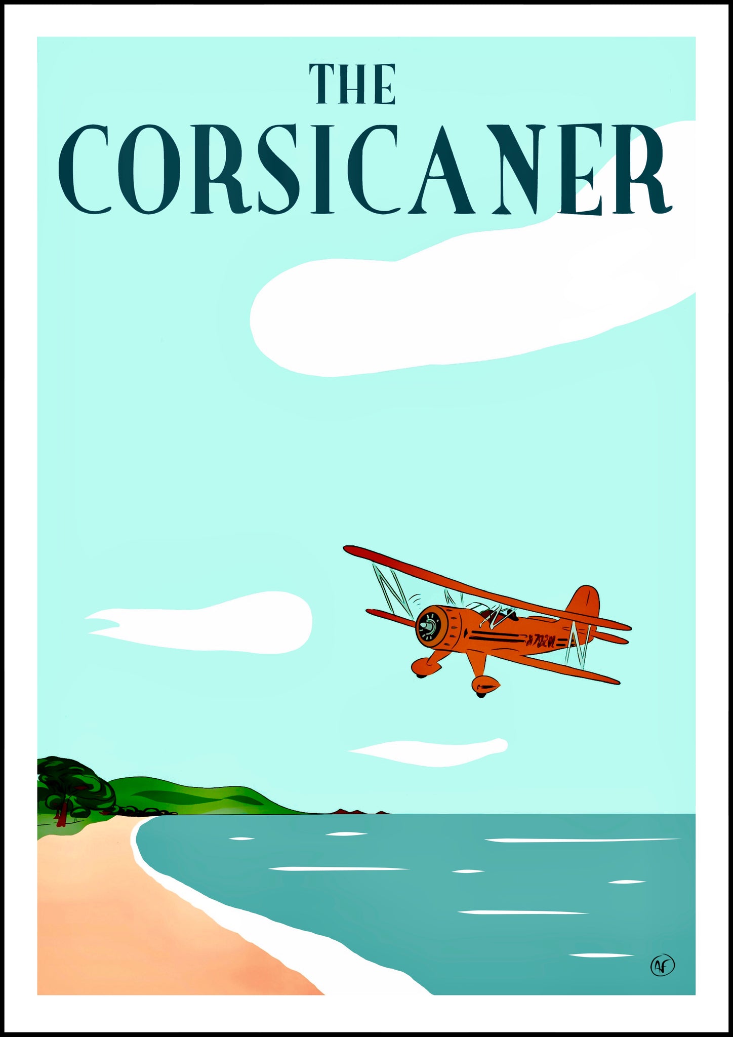 Affiche d’artiste THE CORSICANER - art print - wall art - Saint Exupery - plane - poster d’art - home decor 