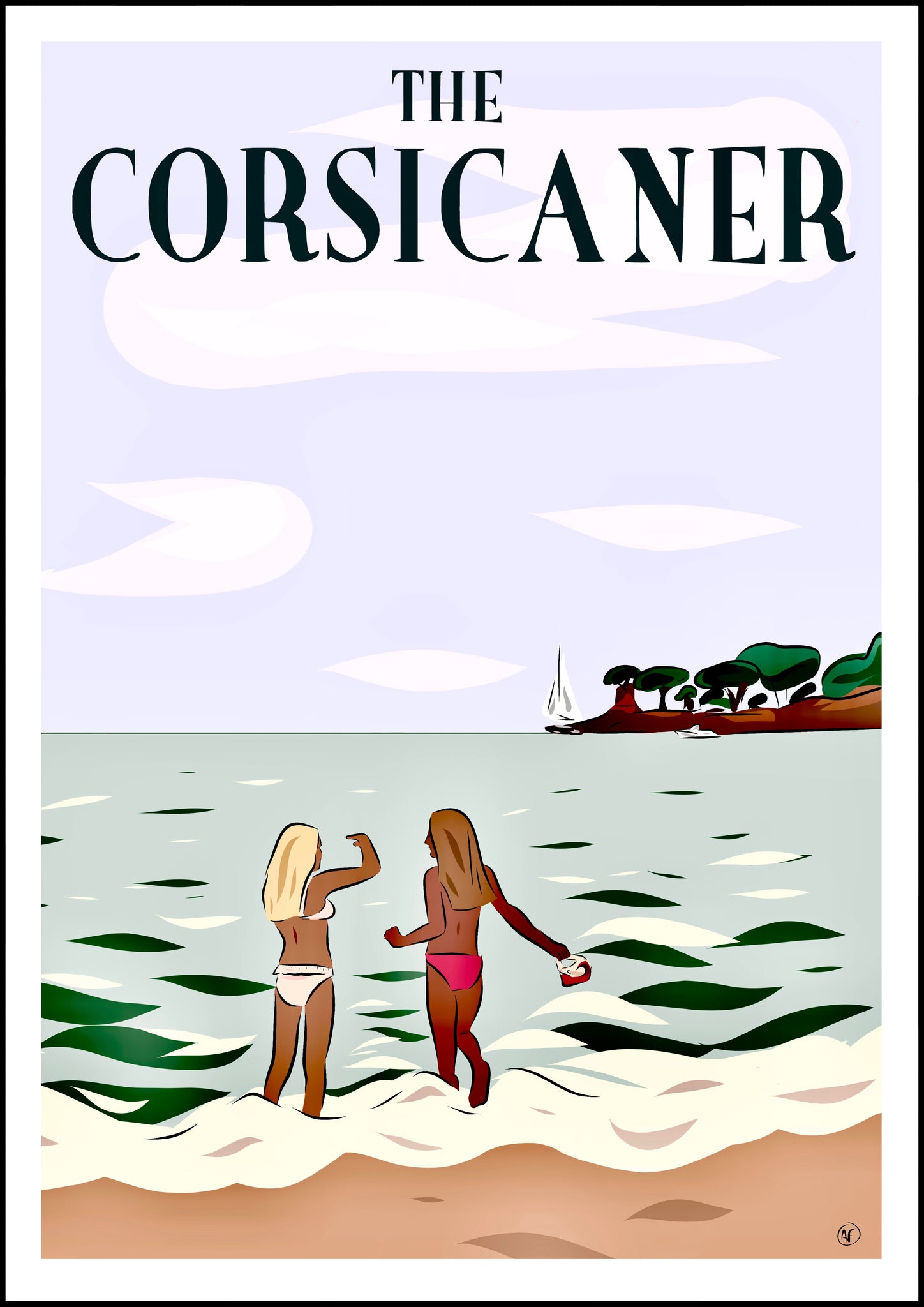 Affiche d’art THE CORSICANER - wall art - art print - home decor - young girls at the beach - poster d’art