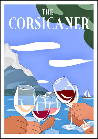 Affiche d’artiste THE CORSICANER - happy hour - toast - wine - art print - wall art - poster d’art