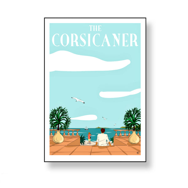 Art print The Corsicaner, limited edition, contemporary illustration, wall art, travel poster, numbered and signed. Seascape, seagulls, Mediterranean.